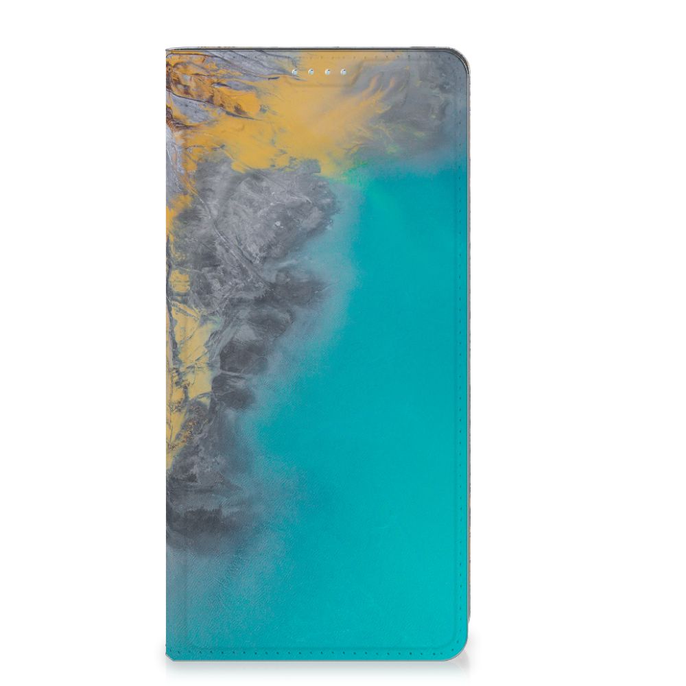 Motorola Moto G72 Standcase Marble Blue Gold hoesje marmer blauw goud aanzicht
