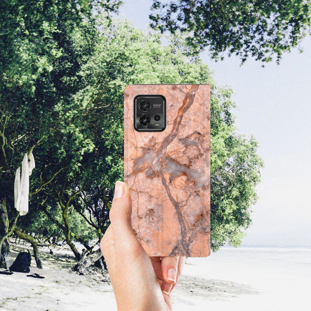 Motorola Moto G72 Standcase Marmer Oranje met een mooi marmerdesign voor bescherming en stijl 🌟.
