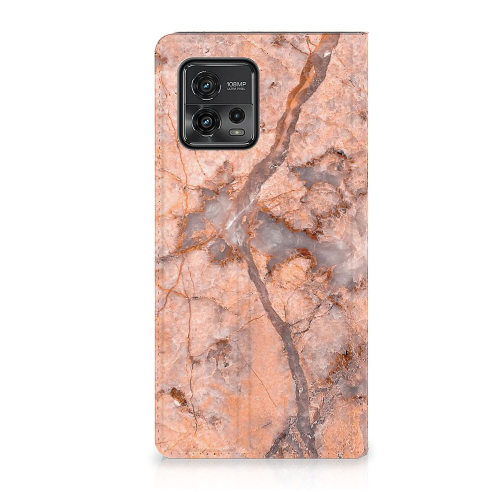 Motorola Moto G72 Standcase Marmer Oranje met prachtig design voor bescherming en gebruiksgemak 🎁