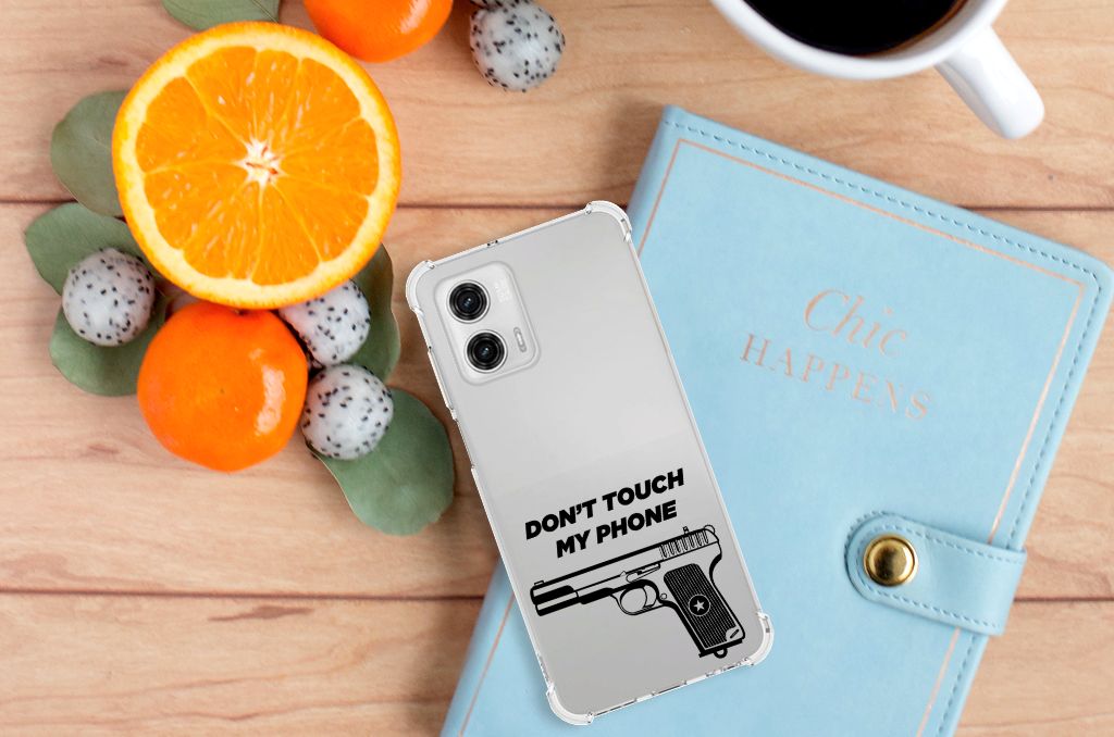 Motorola Moto G73 Anti Shock Case Pistol DTMP telefoonhoesje pistool design aanzicht