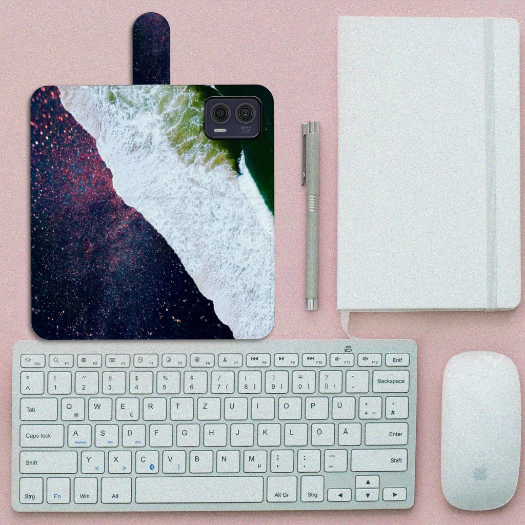 Motorola Moto G73 Book Case Sea in Space abstract kunstwerk aanzicht