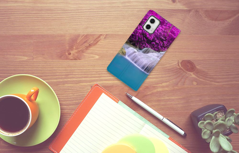 Motorola Moto G73 Book Cover Waterval design waterval aanzicht