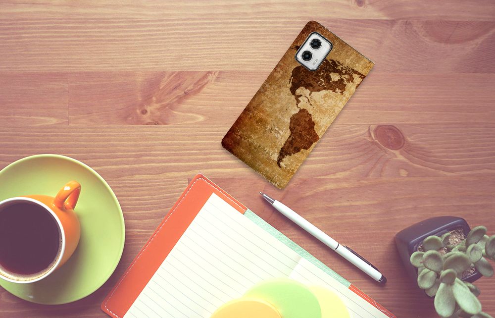 Motorola Moto G73 Book Cover Wereldkaart hoesje wereldkaart bovenaanzicht