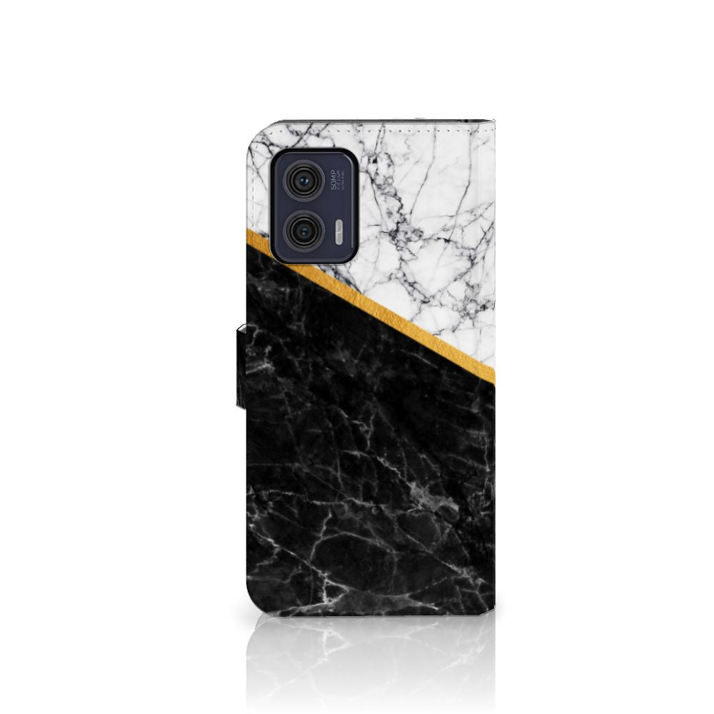 Motorola Moto G73 Bookcase Marmer Wit Zwart design marmer zwart wit aanzicht