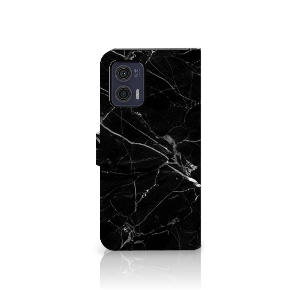 Motorola Moto G73 Bookcase Marmer Zwart telefoonhoesje zwart marmer aanzicht