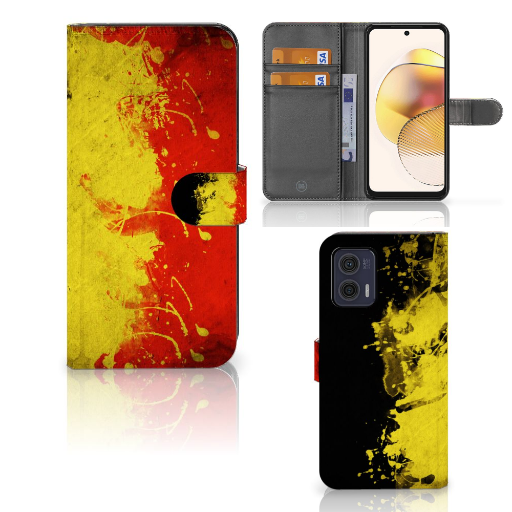 Motorola Moto G73 Bookstyle Case België design Belgisch kleuren hoesje aanzicht