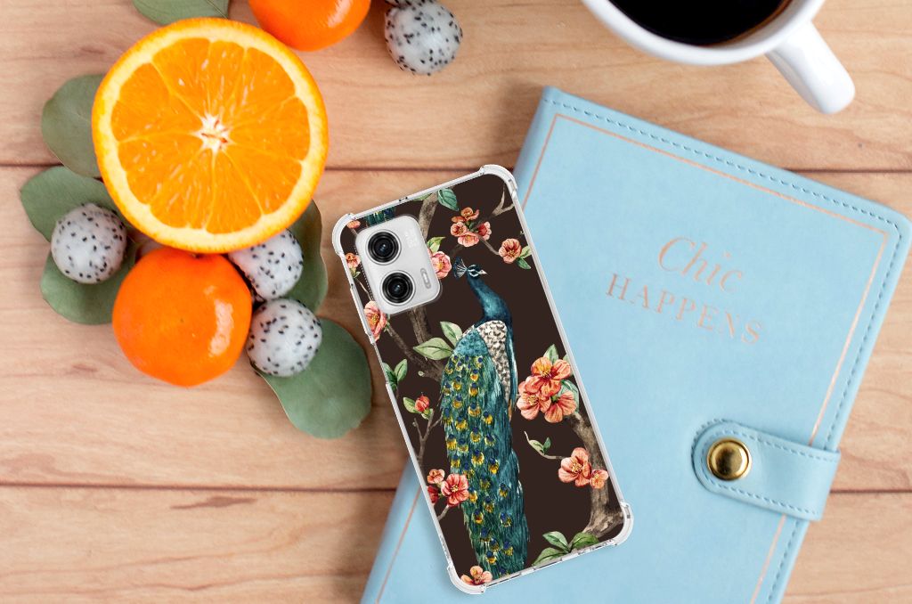 Motorola Moto G73 Case Anti-shock Pauw met Bloemen B2C Telecom