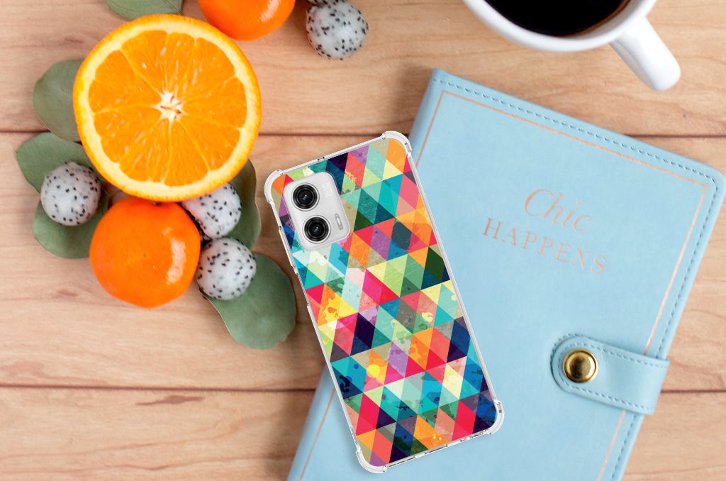 Motorola Moto G73 Doorzichtige Silicone Hoesje Geruit B2C Telecom