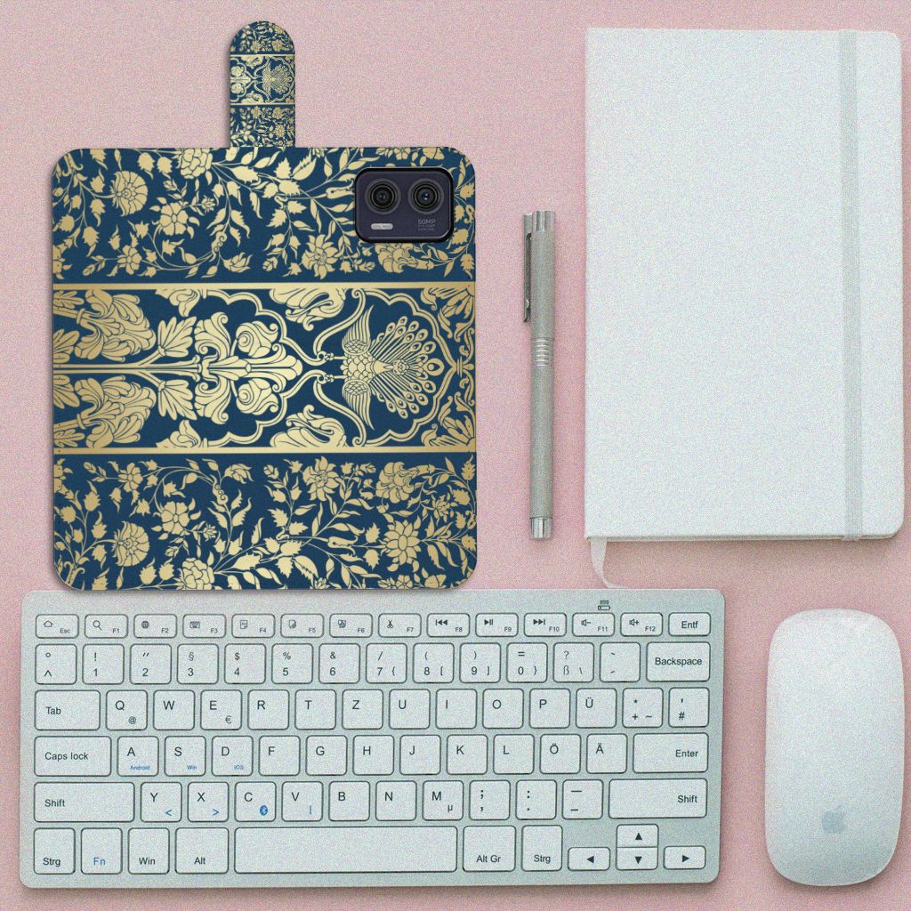 Motorola Moto G73 Hoesje Beige Flowers design beige bloemen aanzicht