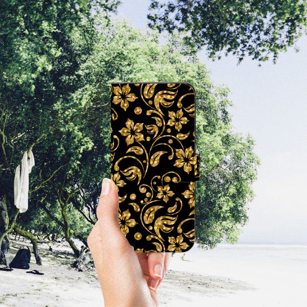 Motorola Moto G73 Hoesje Gouden Bloemen telefoonhoesje bloemen design hand