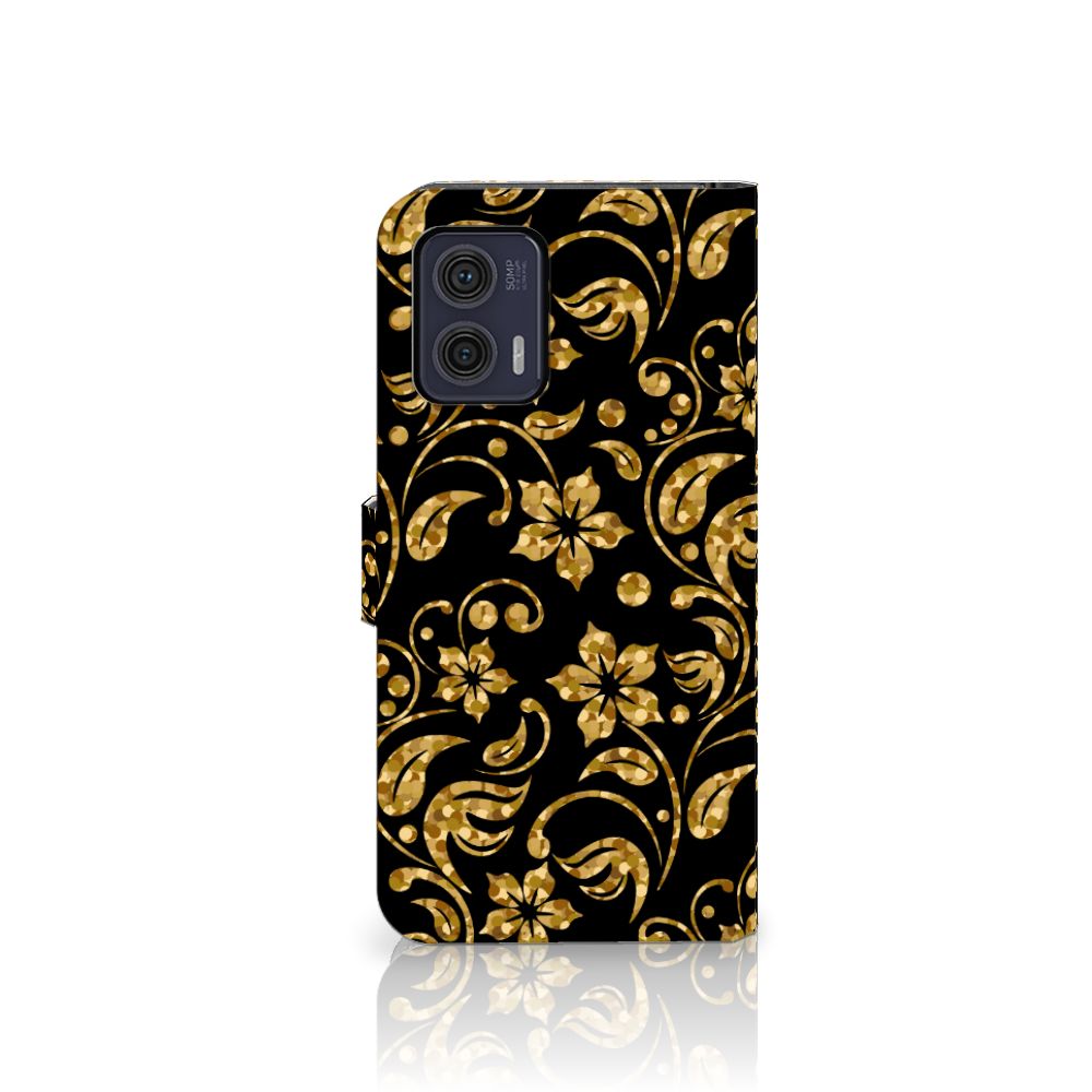 Motorola Moto G73 Hoesje Gouden Bloemen telefoonhoesje gouden bloemen design achterzijde