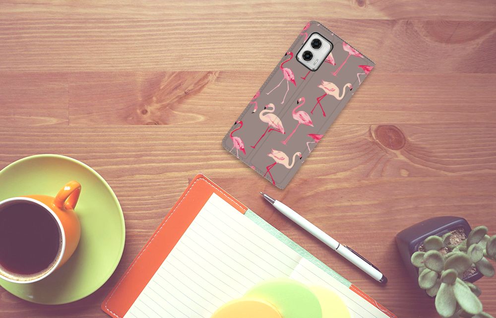 Motorola Moto G73 Hoesje maken Flamingo flamingo hoesje design bovenaanzicht