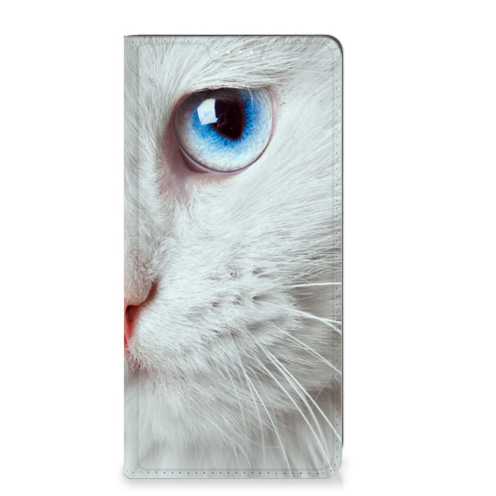Motorola Moto G73 Hoesje maken Witte Kat design hoesje witte kat aanzicht