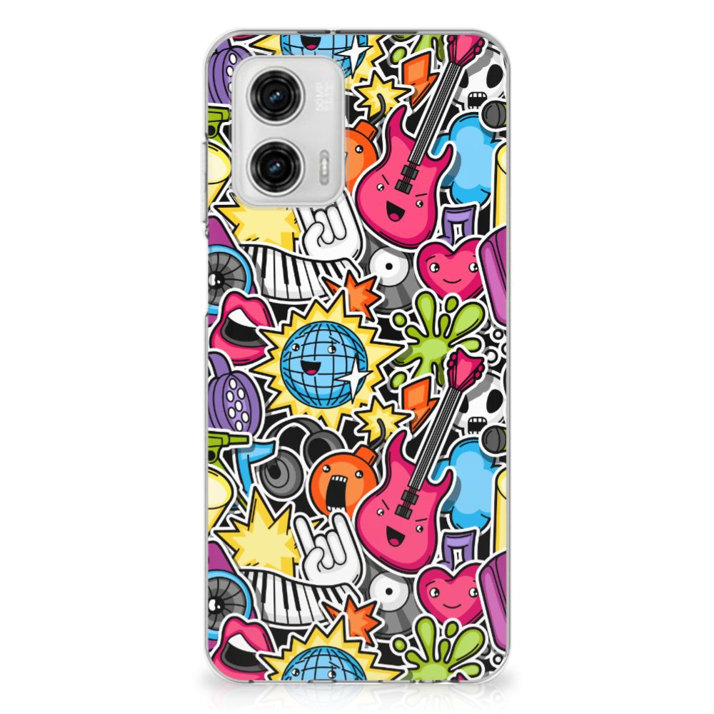 Motorola Moto G73 Silicone Back Cover Punk Rock met kleurrijk ontwerp vol muziek en creativiteit.