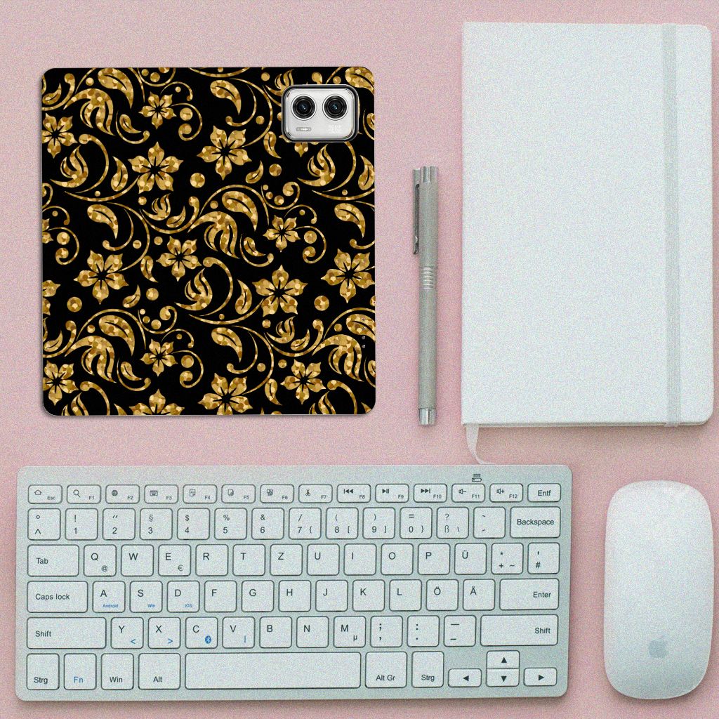 Motorola Moto G73 Smart Cover Gouden Bloemen design boven