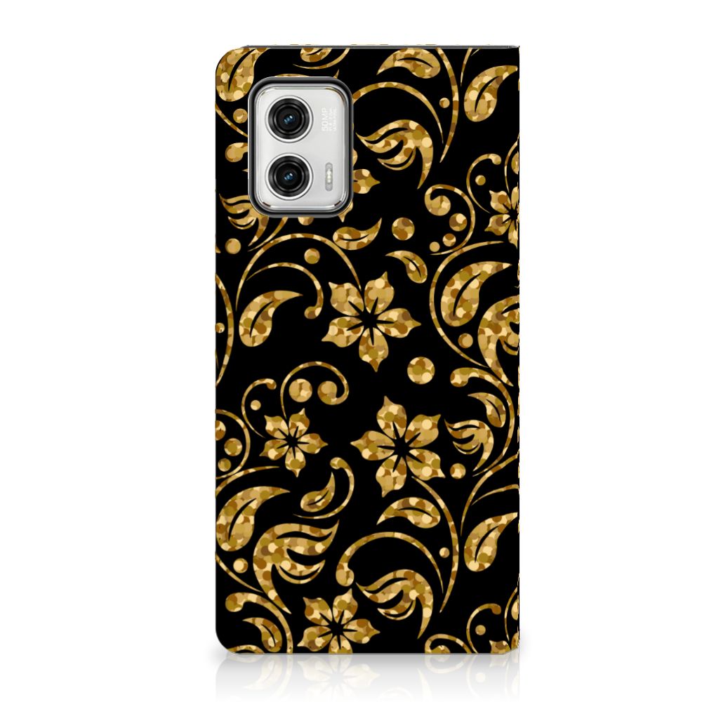 Motorola Moto G73 Smart Cover Gouden Bloemen bloemen design achterkant