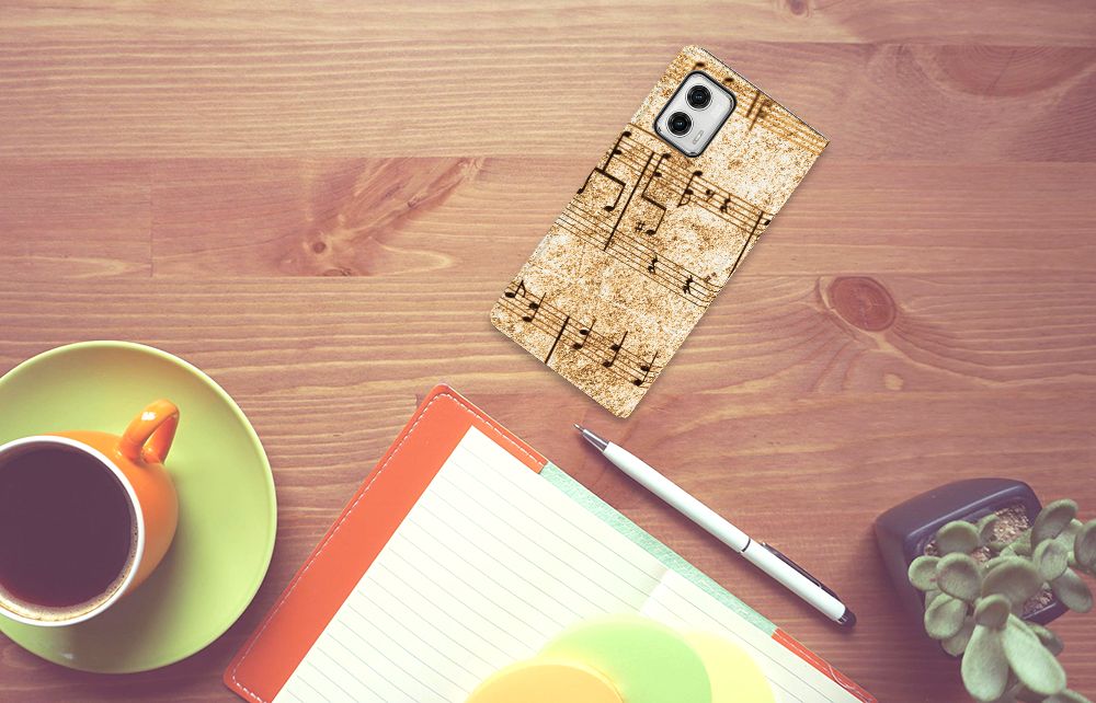 Motorola Moto G73 Stand Case Bladmuziek design bladmuziek aanzicht