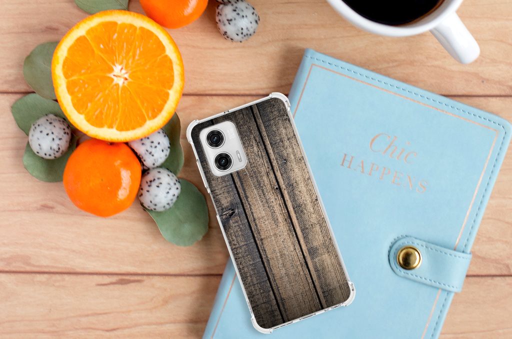 Motorola Moto G73 Stevig Telefoonhoesje Steigerhout B2C Telecom
