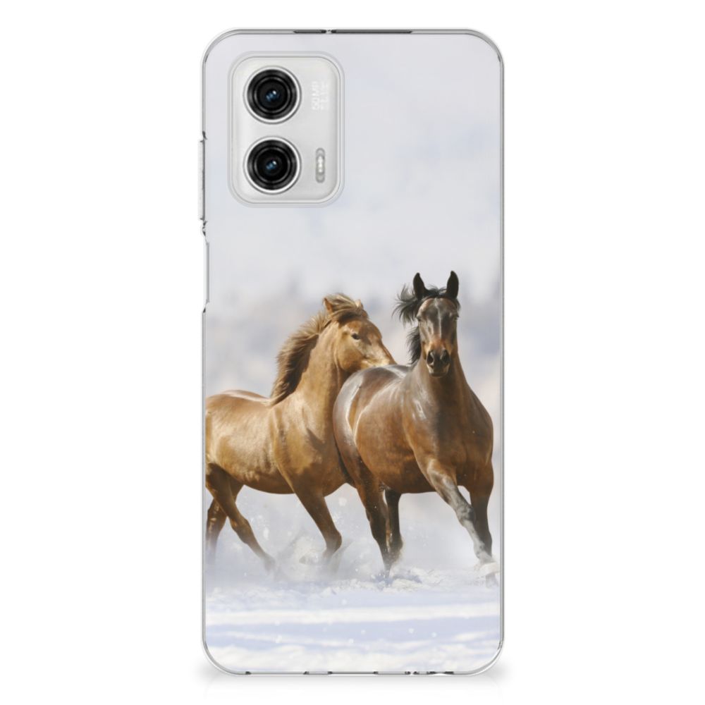 Motorola Moto G73 TPU Hoesje Paarden paarden rennend sneeuw