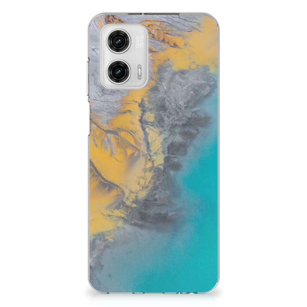 Motorola Moto G73 TPU Siliconen Hoesje Marble Blue Gold achterkant design marmer blauw goud