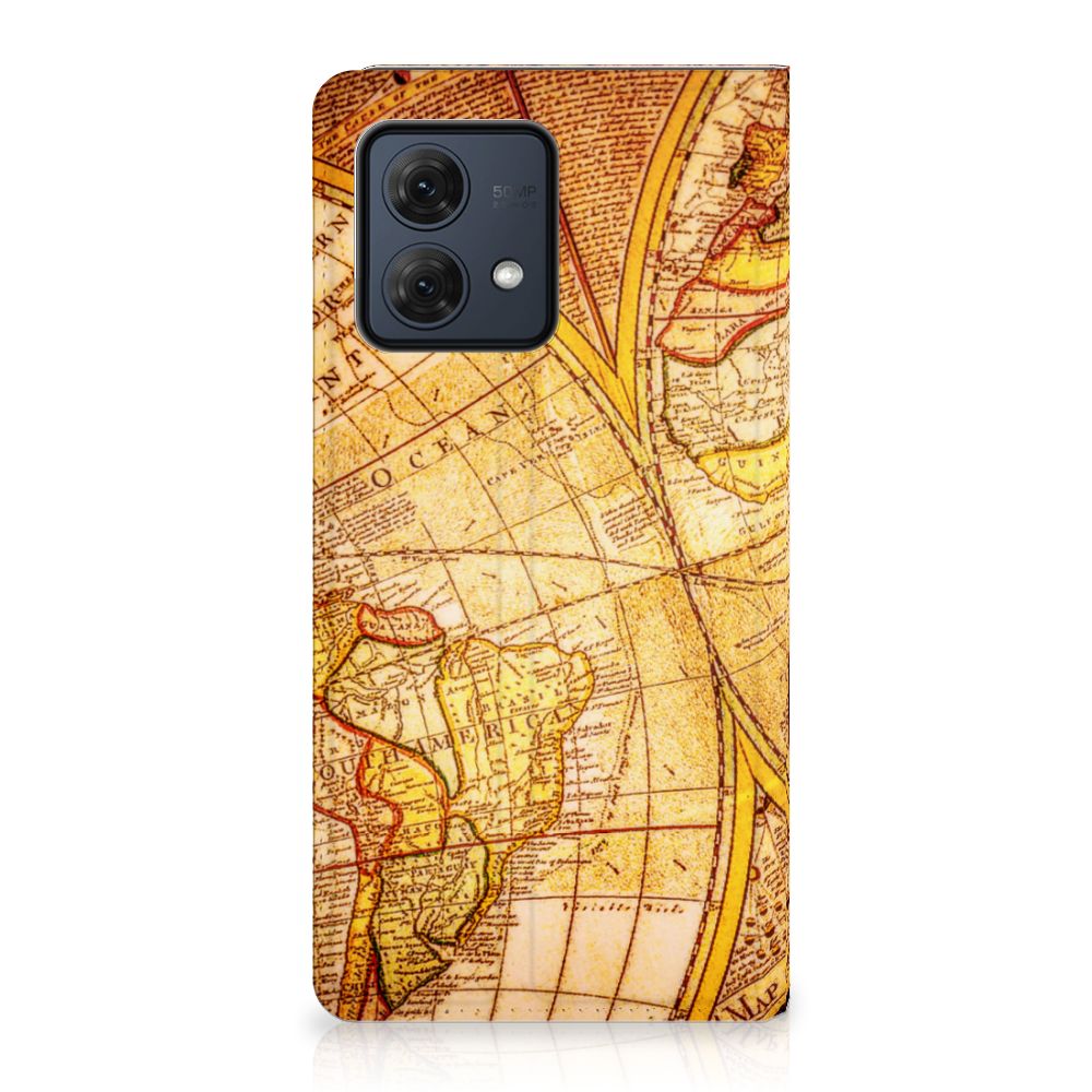 Motorola Moto G84 Book Cover Kompas vintage kaart design voorkant