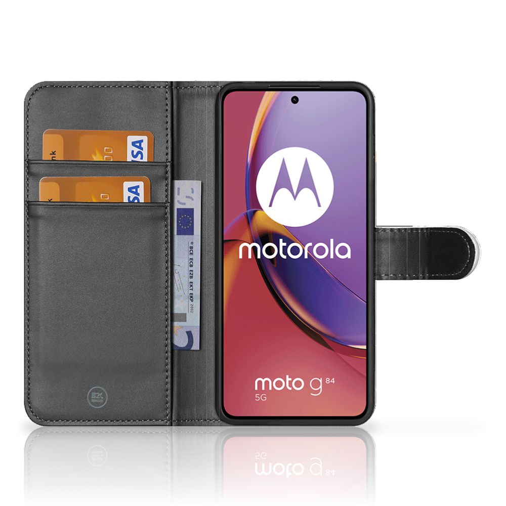 Motorola Moto G84 Bookcase Marmer Wit Zwart binnenaanzicht portefeuille met kaarten