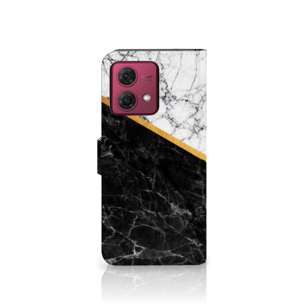 Motorola Moto G84 Bookcase Marmer Wit Zwart design marmer voorkant