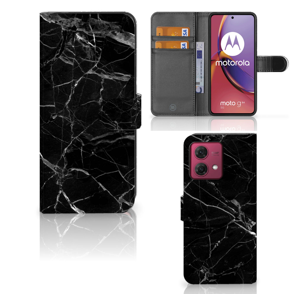 Motorola Moto G84 Bookcase Marmer Zwart - Origineel Cadeau Vader