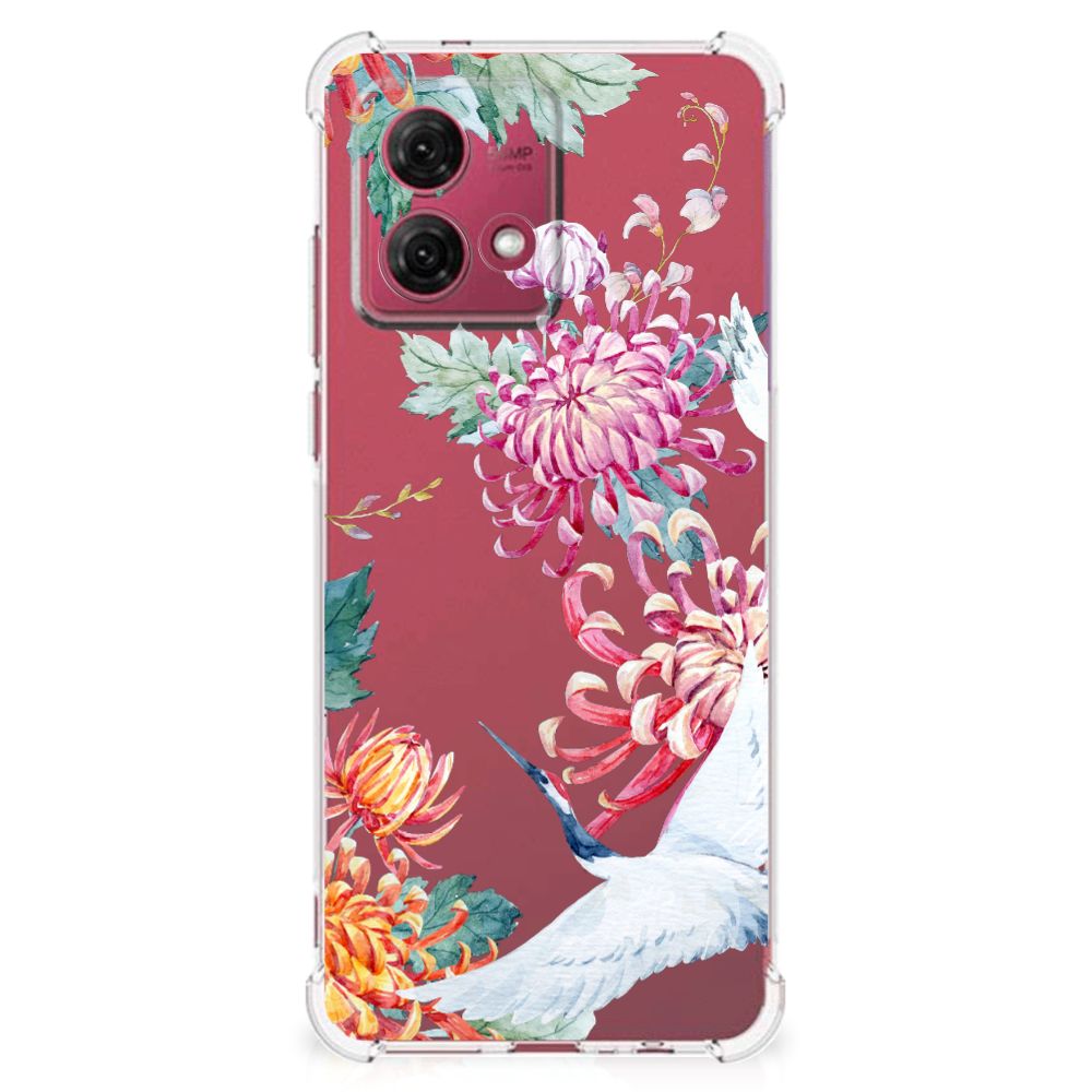 Motorola Moto G84 Case Anti-shock Bird Flowers achterkant bloemen
