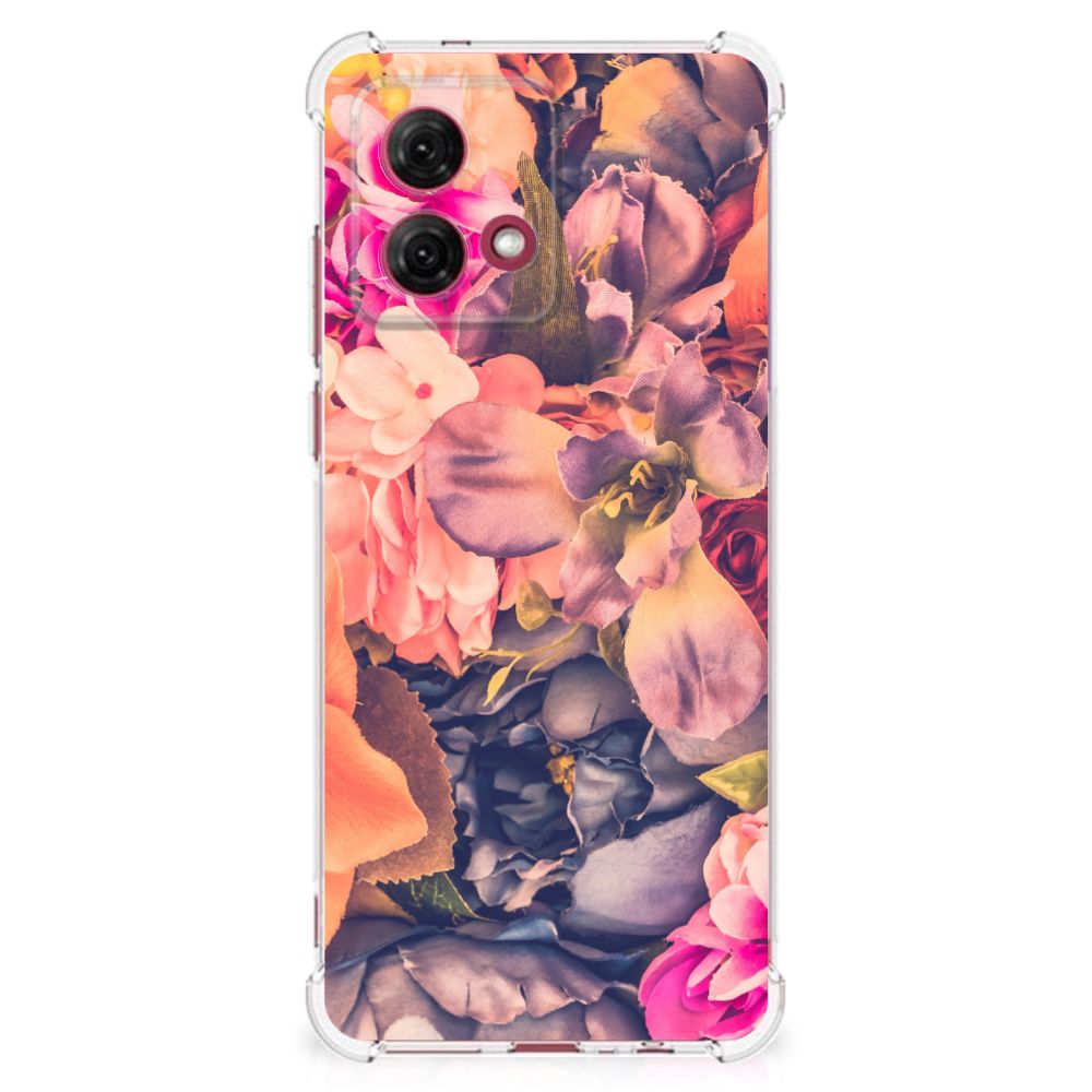 Motorola Moto G84 Case Bosje Bloemen achterkant transparant bloemen