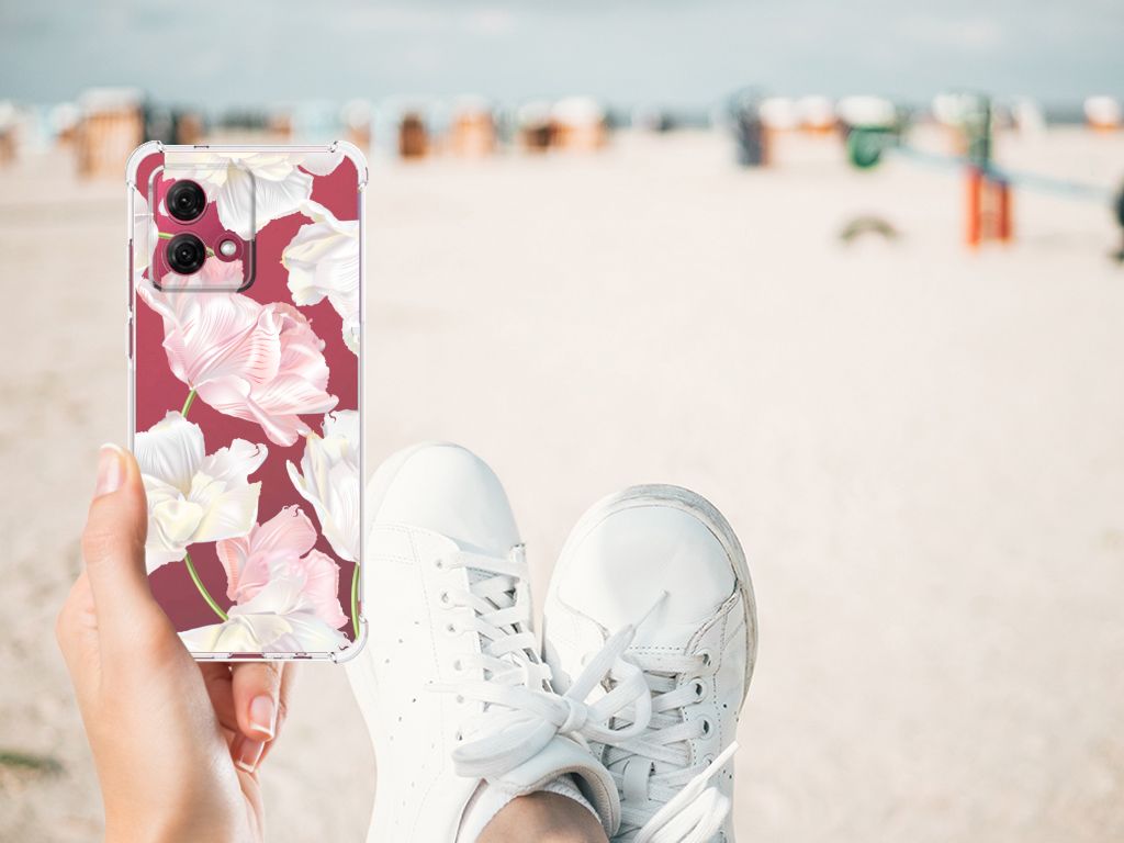 Motorola Moto G84 Case Lovely Flowers telefoonhoesje bloemen strand