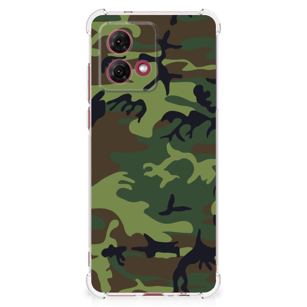 Motorola Moto G84 Doorzichtige Silicone Hoesje Army Dark camouflage ontwerp achterkant