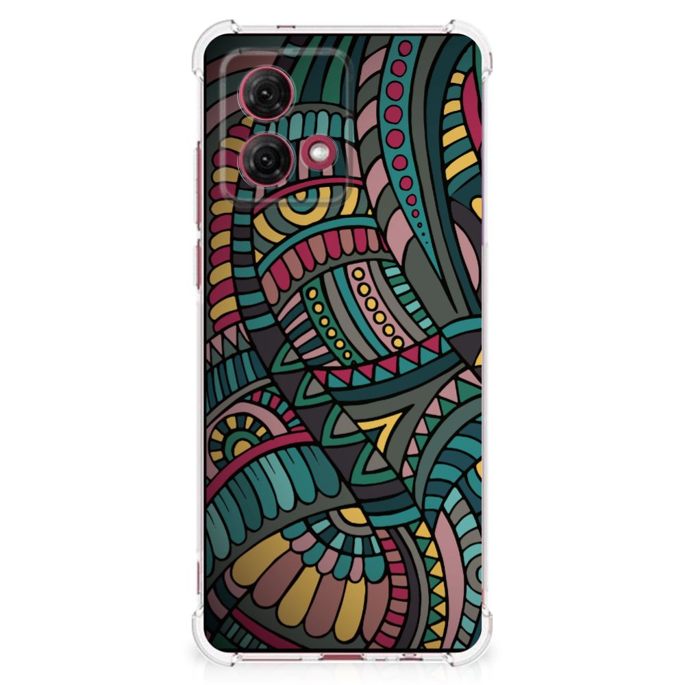 Motorola Moto G84 Doorzichtige Silicone Hoesje Aztec achterkant print