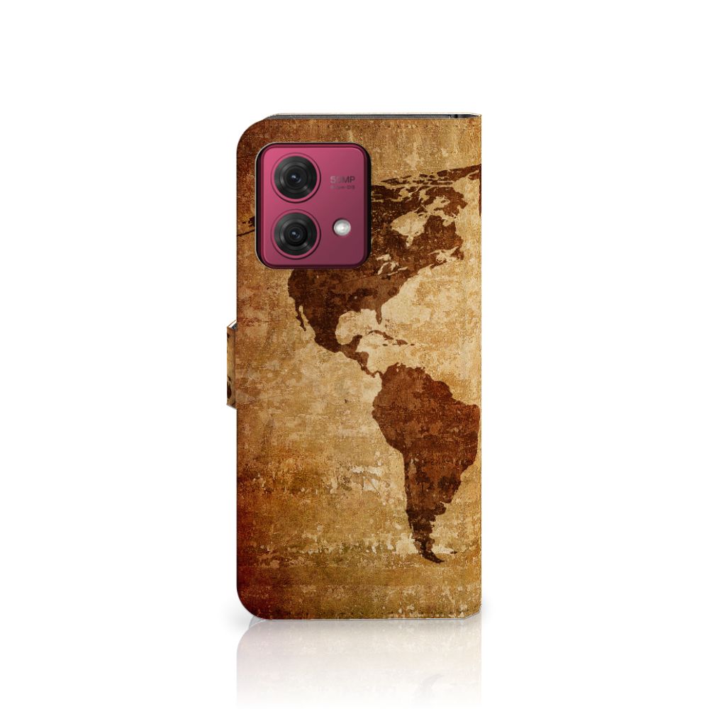 Motorola Moto G84 Flip Cover Wereldkaart flip cover wereldkaart bruin