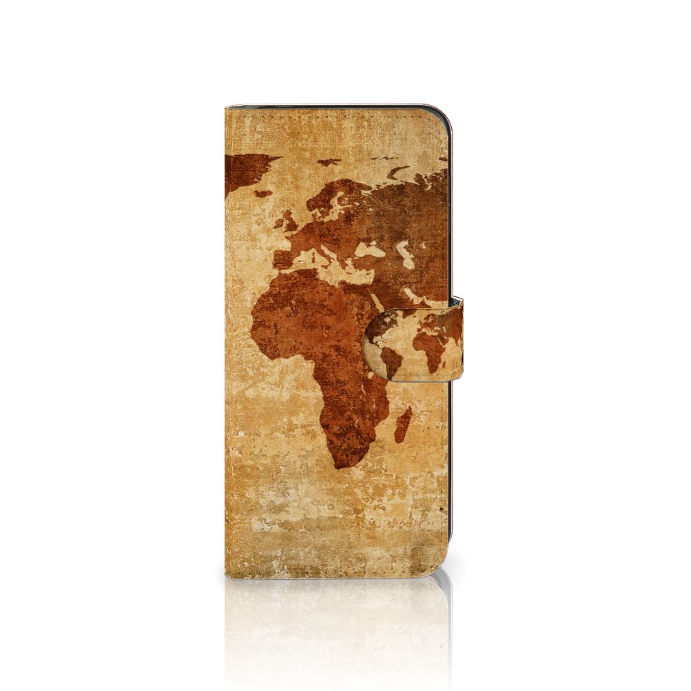 Motorola Moto G84 Flip Cover Wereldkaart flipcover wereldkaart bruin beige