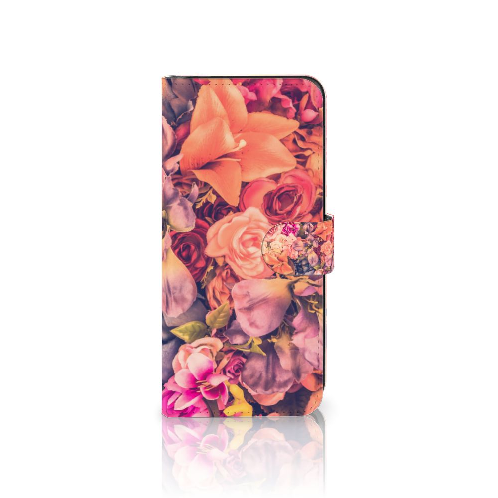 Motorola Moto G84 Hoesje Bosje Bloemen boekhoesje bloemen paarse roze oranje design voorkant