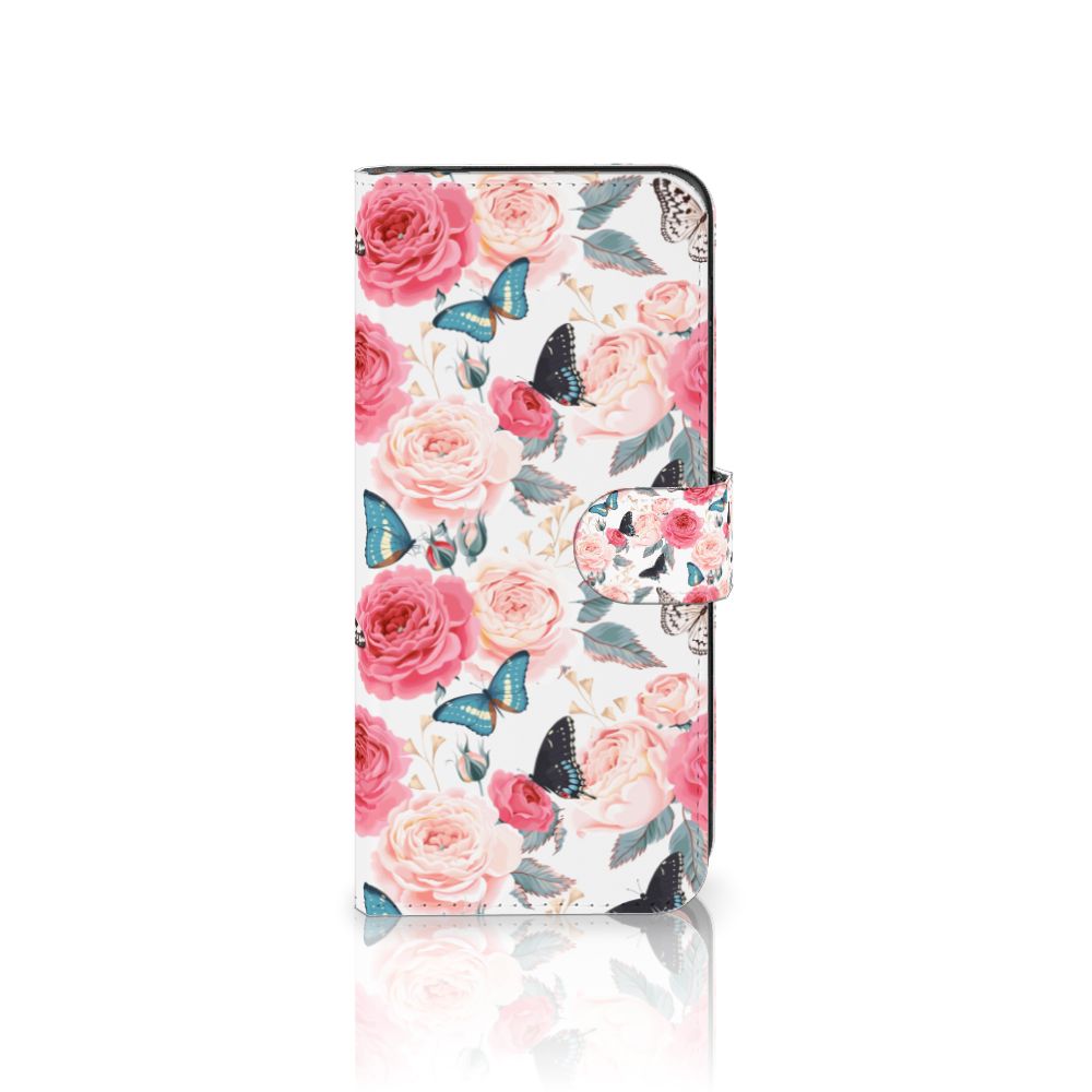 Motorola Moto G84 Hoesje Butterfly Roses met roze rozen en vlinders voor romantische uitstraling 🌹🦋