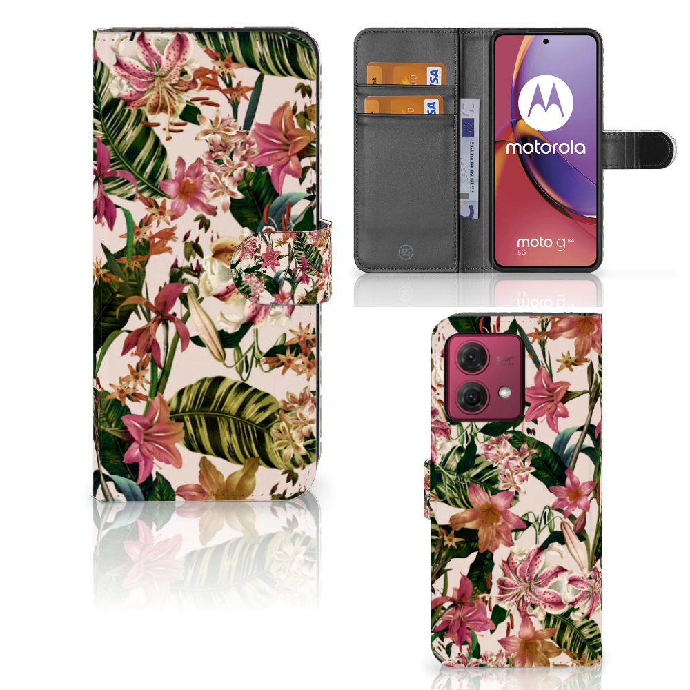 Motorola Moto G84 Hoesje Flowers bloemen design voorkant
