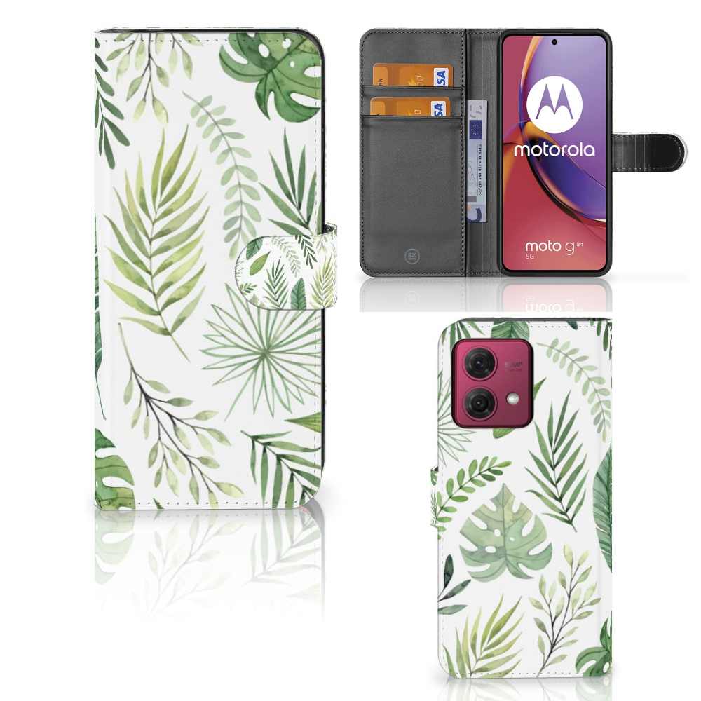 Motorola Moto G84 Hoesje Leaves telefoonhoesje bladeren design aanzicht