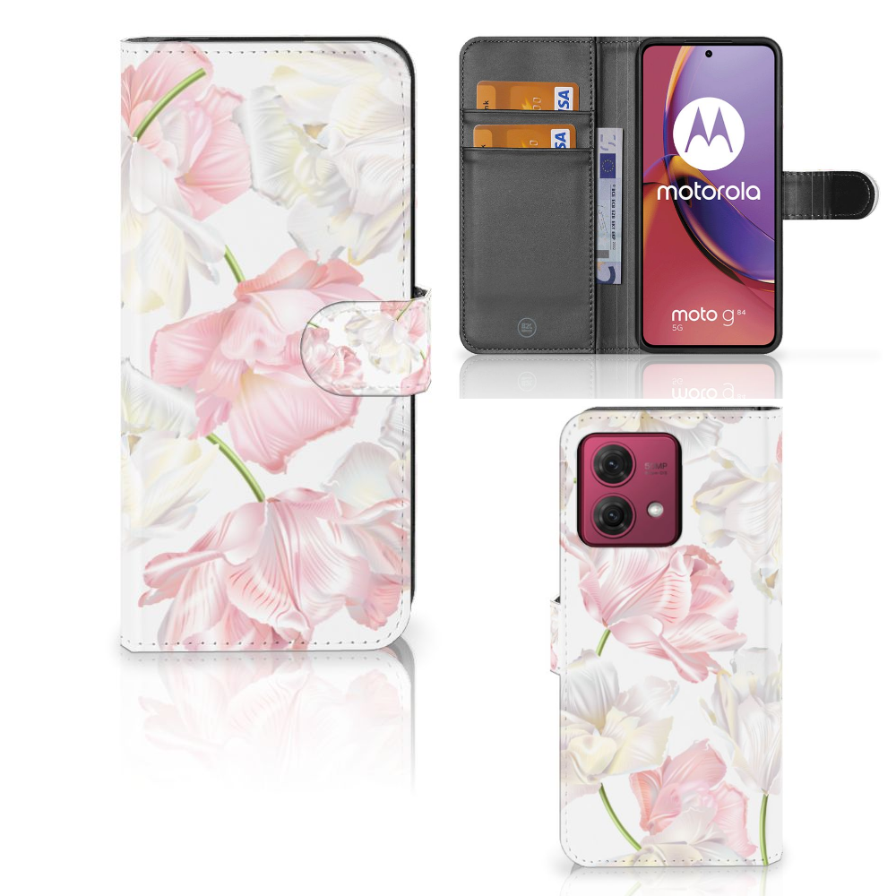 Motorola Moto G84 Hoesje Lovely Flowers design elegant voorkant achterkant binnenzijde