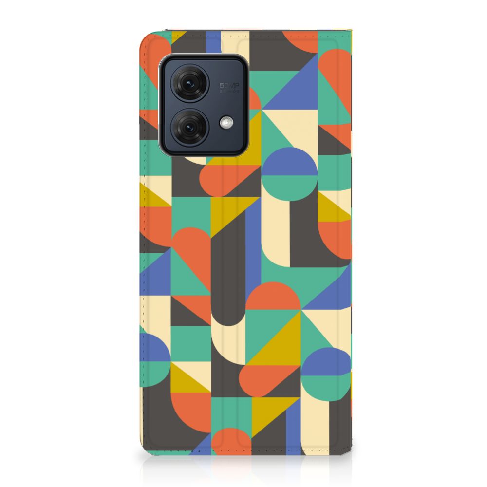 Motorola Moto G84 Hoesje met Magneet Funky Retro funky retro design kleuren vooraanzicht
