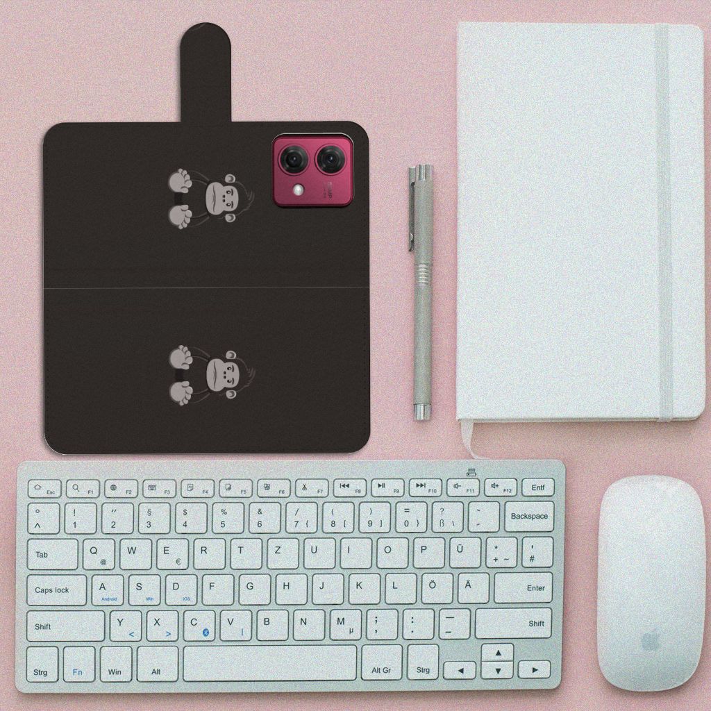 Motorola Moto G84 Leuk Hoesje Gorilla zwart flipcase gorilla design bovenaanzicht