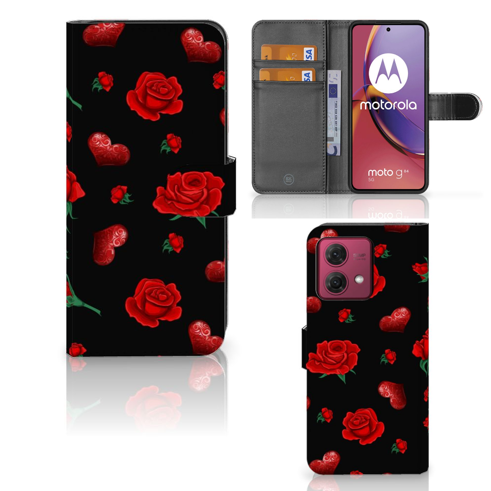 Motorola Moto G84 Leuk Hoesje Valentine hoesje rozen design aanzicht