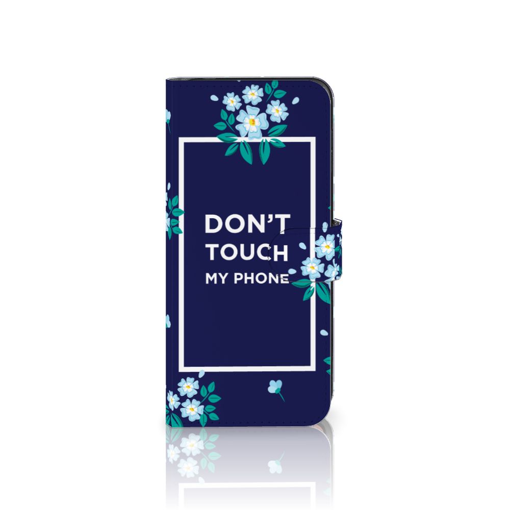 Motorola Moto G84 Portemonnee Hoesje Flowers Blue DTMP bloemen navy design voorzijde