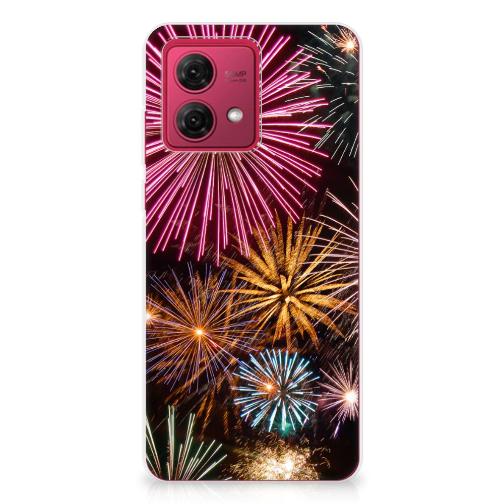 Motorola Moto G84 Silicone Back Cover Vuurwerk met kleurrijke siervuurwerkprint 🎇