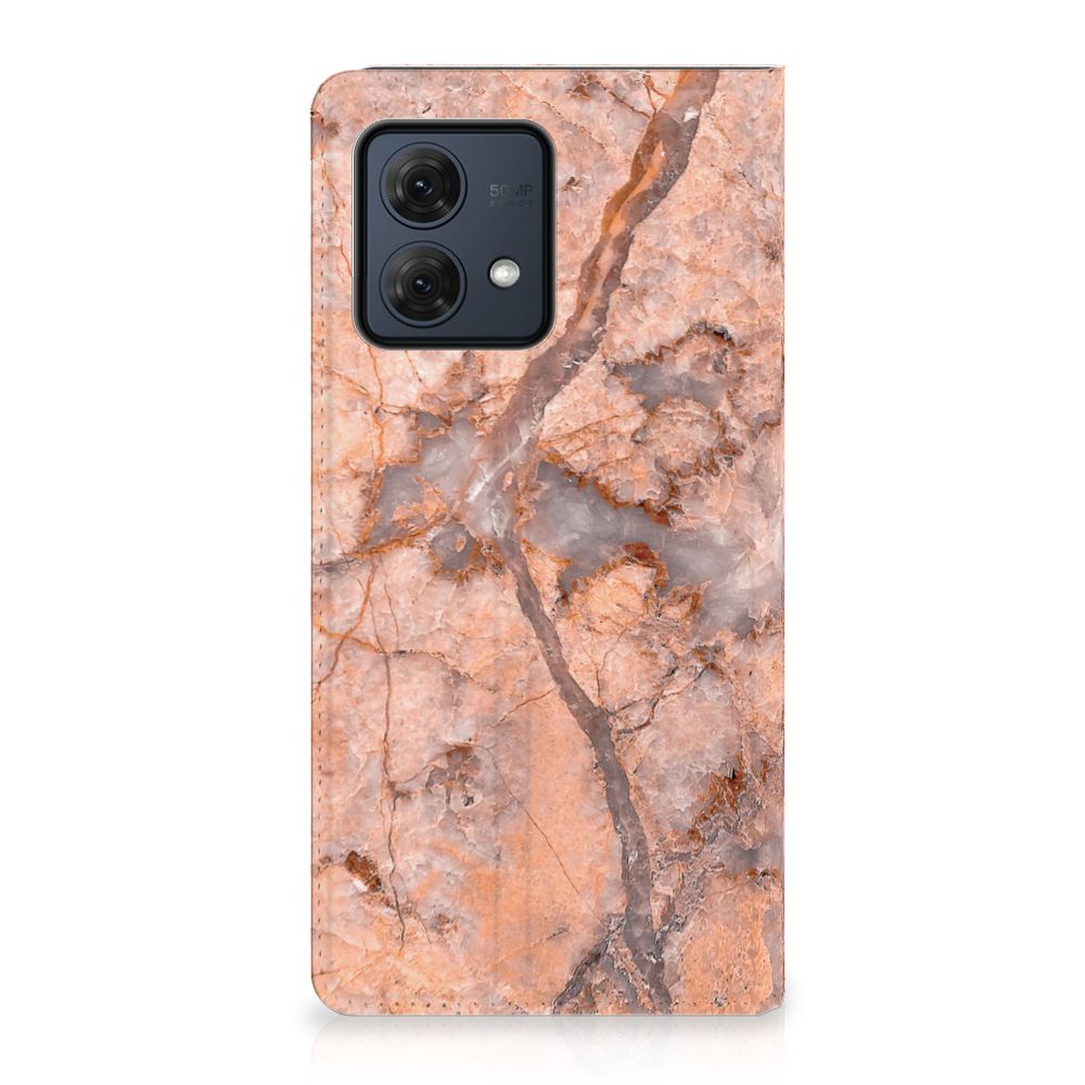 Motorola Moto G84 Standcase Marmer Oranje – stijlvol ontwerp met bescherming en duurzaamheid, perfect als cadeau 🎁