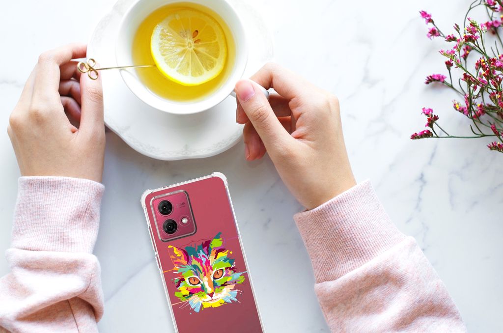 Motorola Moto G84 Stevig Bumper Hoesje Cat Color design bovenaanzicht