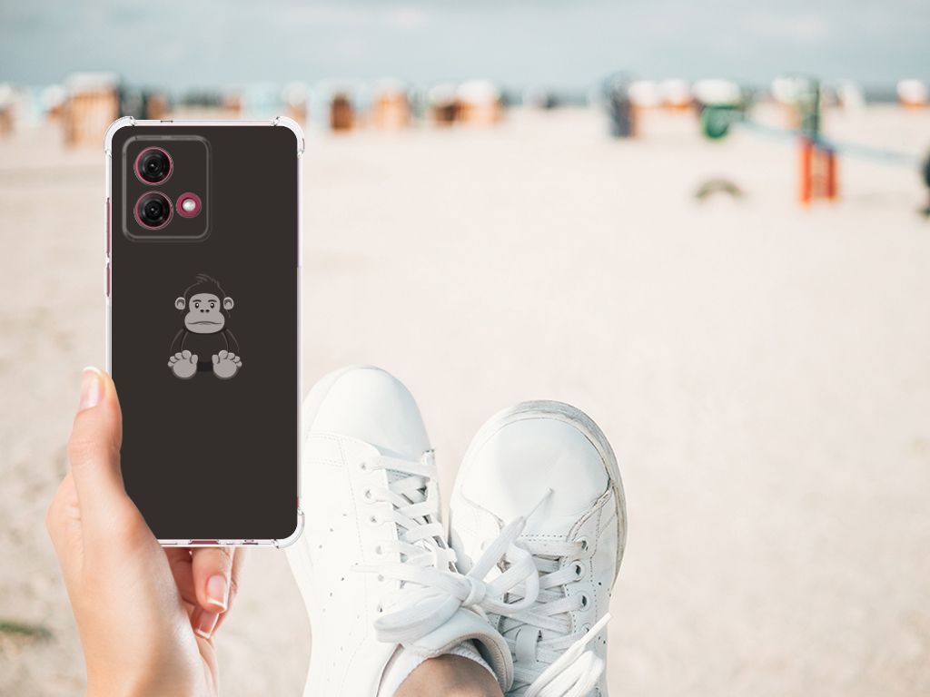Motorola Moto G84 Stevig Bumper Hoesje Gorilla met schattige aapdesign 🐒, perfect voor bescherming en gebruiksgemak.