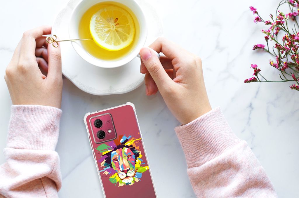 Motorola Moto G84 Stevig Bumper Hoesje Lion Color telefoonhoesje met kleurrijk design aanzicht