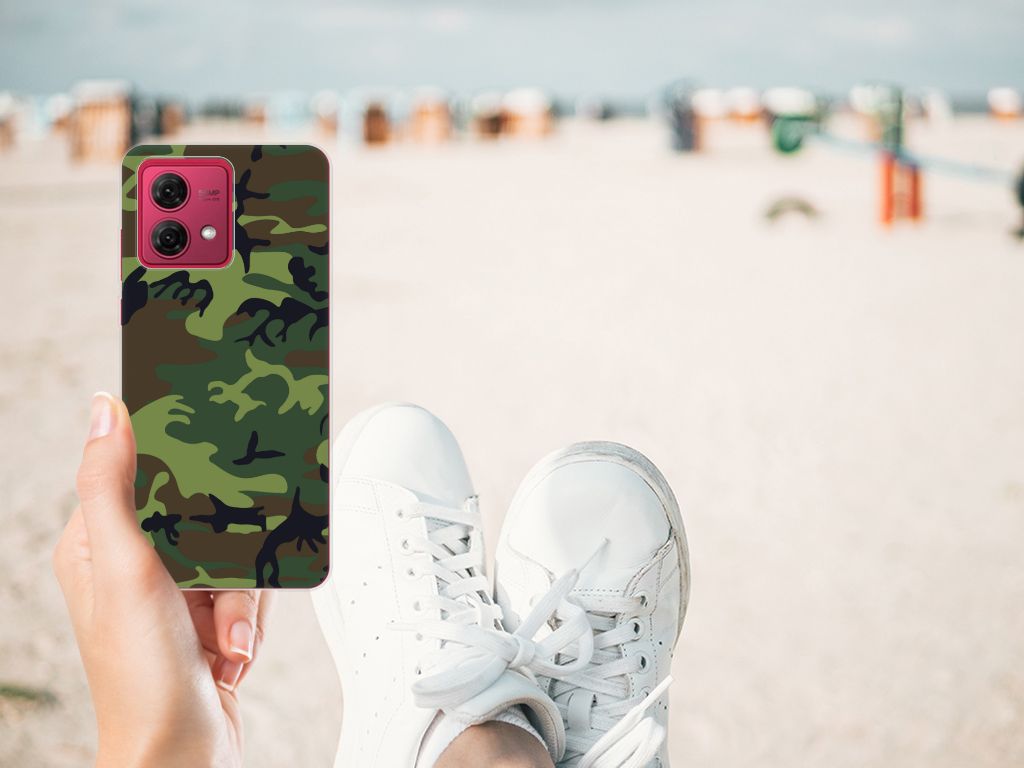 Motorola Moto G84 TPU bumper Army Dark camouflage ontwerp hand strand